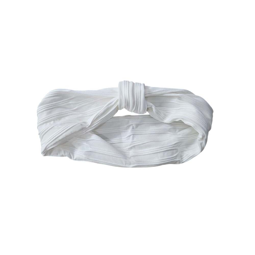 White Ribbed Textured Knotted Turban Headband Wide Stretch Hair Accessory